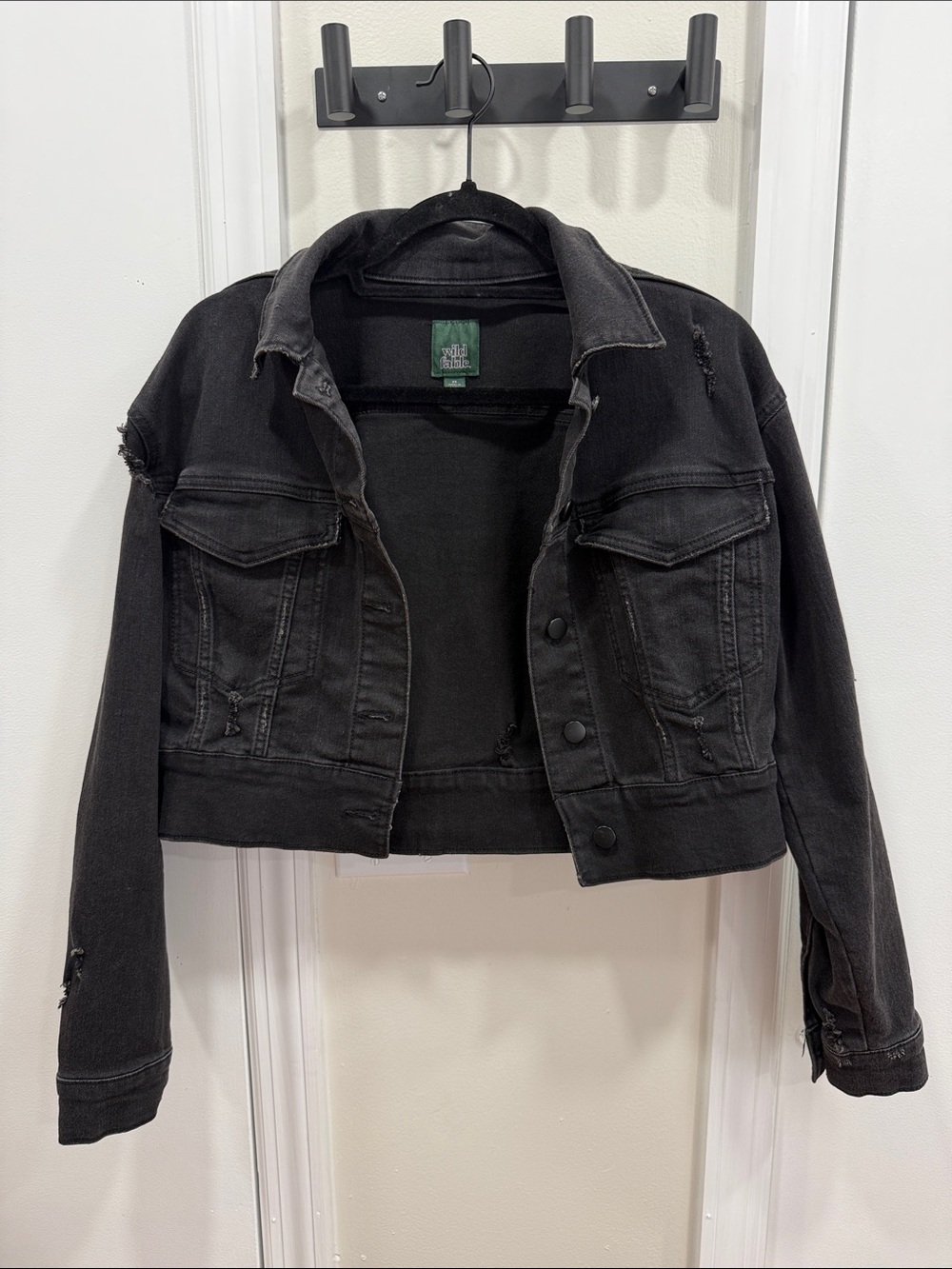 wild fable Black Cropped Distressed Denim Jacket